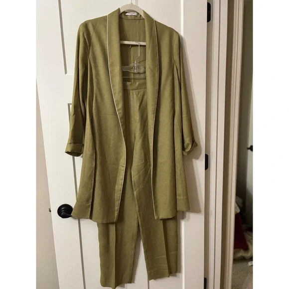 MM La Fleur The Dietrich Green Linen Blend‎ Blazer Pants Suit Set Mix M-8 - Picture 2 of 12